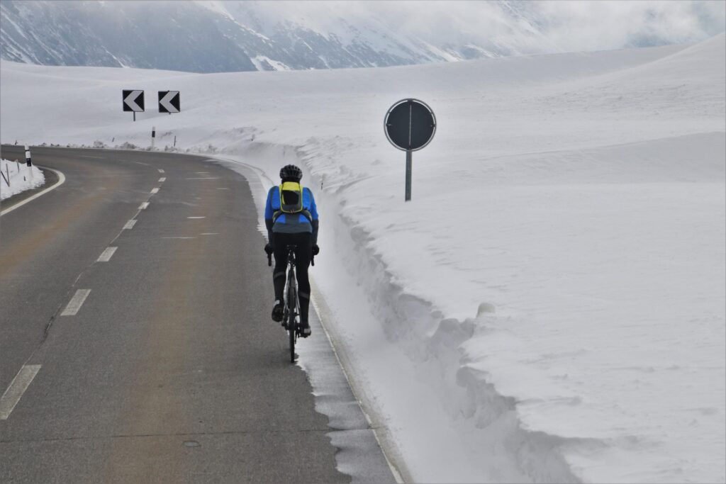 Electric bike uphill in the snow